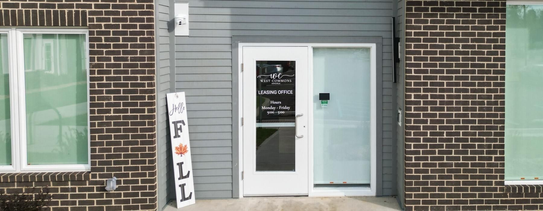 a building with a sign on the door